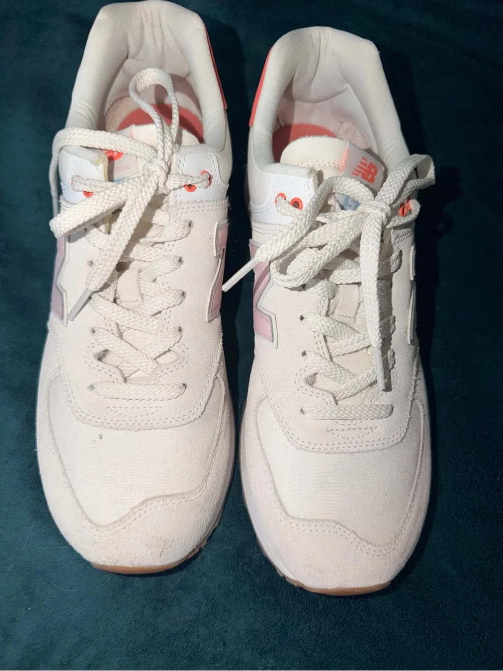 New Balance Women’s Cream Sneakers with Pink Accents